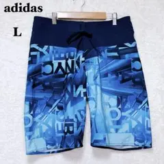 アディダス 水着 海パン L 総柄 ハーフパンツ ブルー サーフパンツ スイム