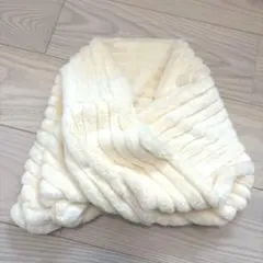 モコモコマフラー　アイボリー ストライプ ファーマフラー