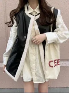 grl リバーシブルレザーボアベスト