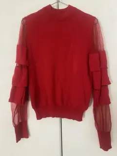 【美品】lilLillyリルリリー フリルチュールスリーブニットのサムネイル