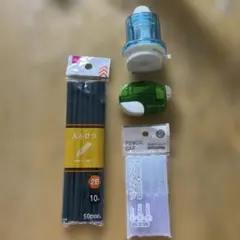 2B鉛筆7本、 HB鉛筆5本とクリアキャップ、鉛筆削りセット