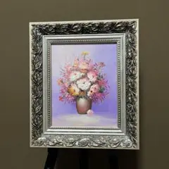 ☆秀作☆ 手書き油絵 花瓶の花 額付 肉筆絵画 インテリア 油彩画