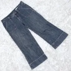 【3can4on】 (2) クロップド丈デニムワイドパンツ パッチポケット ラフ