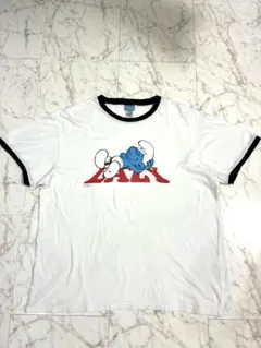 00sスマーフ リンガーTシャツ XL 白黒 Peyo 公式 古着