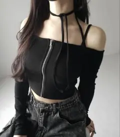 me+em select フロントジップクロスストラップオフショルトップスのサムネイル