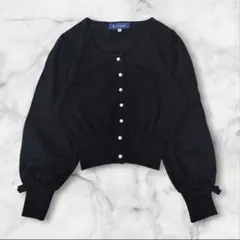 エムズグレイシー パール リボン クルーネック リブカーディガン ブラック 38