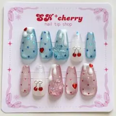 ｟現品／オーダー｠クリームソーダネイルチップ　平成女児　マグネット　水色　ピンク