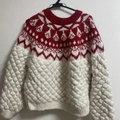 ニット 白 赤 柄