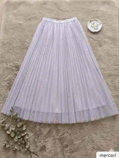 【新品未使用】チュールプリーツスカート ロング グレージュ 透け感 ウエストゴム