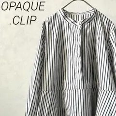 OPAQUE.CLIP シャツ バンドカラー ペプラム ストライプ ボリューム袖