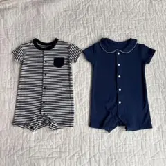ユニクロUNIQLOサイズ60ロンパース2点セット ネイビー・ストライプ男の子