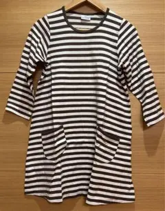 マリメッコ ボーダー ワンピース 150 チュニック 白×茶　タサライタ