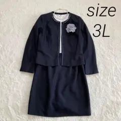 セレモニースーツ　ネイビー　ホワイト3L ビジュー付き　ジャケット　ワンピース