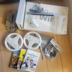 Wii本体、コントローラー、ソフト、ハンドル　セット