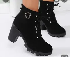 ブラック スエード レースアップブーツ❤24cm