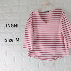 300円〜 INGNI イング ボーダー カットソー Vネック 七分袖 Mサイズ