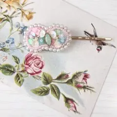 鳩みう子さん ビーズ刺繍 リボンヘアピン