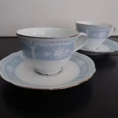 Noritake 水色 花柄 カップ・ソーサーセット