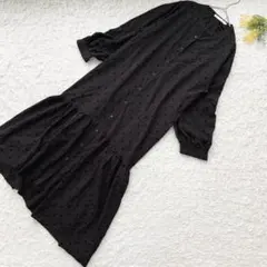 アメリカンホリック　ドット柄シャツワンピース　ロング丈　M 黒　大人可愛い