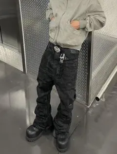 waxed coating black flare denim opium - メルカリ