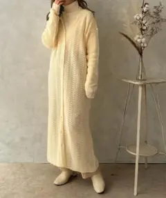 【apres jour clair】透かし編みニットロングワンピース