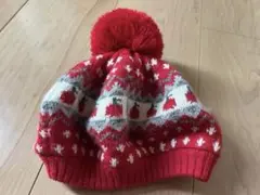 赤いフェアアイル柄ニット帽子familiar