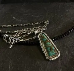 ナバホ ターコイズ 縦長スクエア シルバーネックレス ペンダントトップ