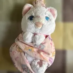 海外 ディズニー おしゃれキャット マリー おくるみぬいぐるみ 白 ピンク