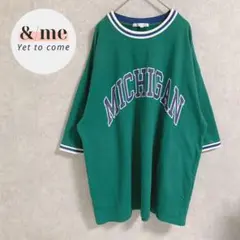 サジェッション　半袖スウェット　ビッグシルエット　カレッジロゴ　リブライン　L