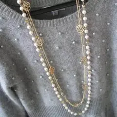 ☆送料無料☆金色ローズ花とパールの3連ネックレス ゴージャス♡