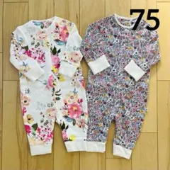【☆新品☆】75 ホワイト　花柄　ロンパース　2枚セット
