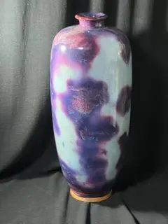 鈞窯　天青釉紫斑瓶　窯変釉　辰砂　花入　花瓶　茶道具 唐物(B-106)