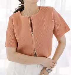 新品未使用タグ付き【mysticカラー】半袖Wジップニット　オレンジ　イエベ