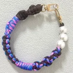 ブラウン✖️青ピンク　ハンドストラップ　パラコード　【即購入可】