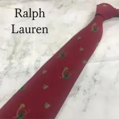 ラルフローレン　ネクタイ　赤色　小紋柄　レトロ　おしゃれ　毛　絹【n2039】