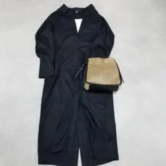 ユニクロ×ハナタジマ(M)黒 シャツワンピース 羽織OK 美シルエット