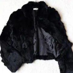 ラビットファーコート　ショートジャケット　ブラック　ステンカラー　軽め
