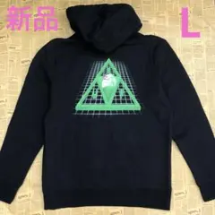 HUF トップス パーカー ブラック プリント ロゴ 裏起毛 ポケット ブランド