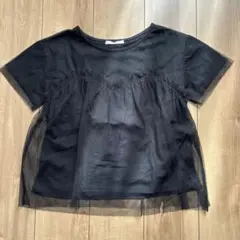 ehka sopo シースルー フリル 半袖Tシャツ ブラック チュールのサムネイル