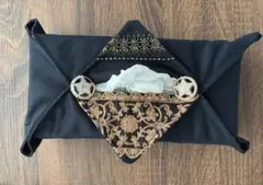 インド刺繍リボンボックスティッシュケース（黒）