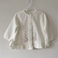 【美品】ベビー カーディガン 花柄刺繍 ナチュラル 80 90 春韓国セレモニー
