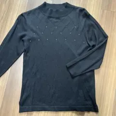ブラックニットセーター 七分袖 ダイヤモンドパターン