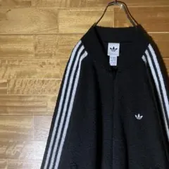 adidas フェイクモヘア　トラックジャケット　ジャージ　黒　白　トレフォイル