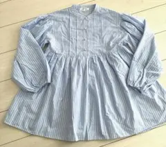 グローバルワーク 150cm 長袖 チュニック ブラウス ストライプ ブルー