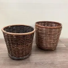 3F 昭和レトロ ラタン 籐 かご カゴ バスケット ゴミ箱 2個セット 3F 昭和レトロ ラタン 籐 かご カゴ バスケット ゴミ箱 2個セット