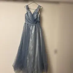 ロングドレス チュール Vネック ビジュー ウエスト 結婚式 発表会