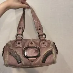 超希少 guessファー付きピンク スエードショルダーバッグ t2k