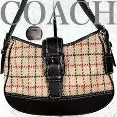 希少 美品✨ コーチ ショルダーバッグ ウール チェック柄 ソーホー レザー