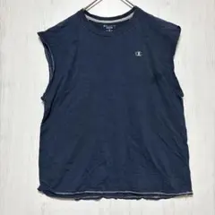 チャンピオン【2XL】ワンポイント ノースリーブ クルーネック 紺 綿 普段着のサムネイル