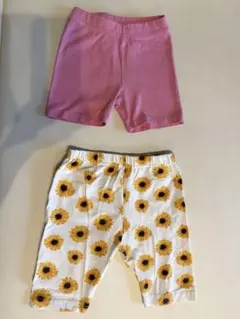 90cm ショートパンツ　スパッツ　レギンス 2枚セット ひまわり柄　ピンクのサムネイル